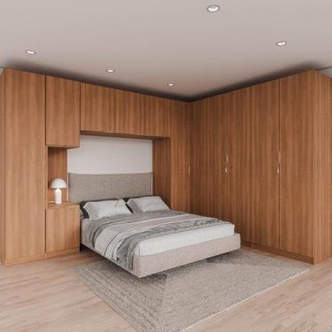 Imagem de Guarda Roupa Modulado de Canto 12 Portas 6 Peças 1 Mesa de Cabeceira H