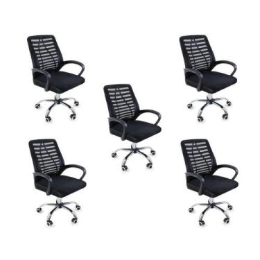 Imagem de Kit 5 Cadeiras De Escritório Esteirinha Mesh Ergonômica Giratória Pret