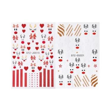 Imagem de Adesivos De Unha De Natal Com Desenhos Animados Fofos: Alces, Galhadas