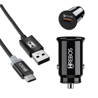 Imagem de Carregador Usb Veicular Tipo c Turbo Ultra Rápido 18w Carro - Hrebos