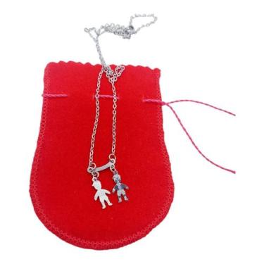 Imagem de Colar CHOKER AÇO INOX Mamãe Mãe 2 FilhoS MeninoS Canga PRATA - ASA