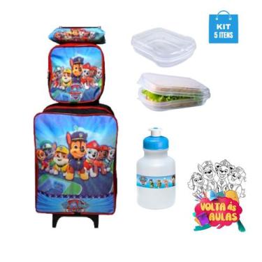 Imagem de Mochila Rodinhas Patrulha Canina Meninos C/ 5 Itens