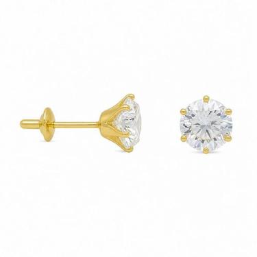 Imagem de Brinco em Ouro 18K com Zircônia Redonda Branca - Joia Elegante - Justi
