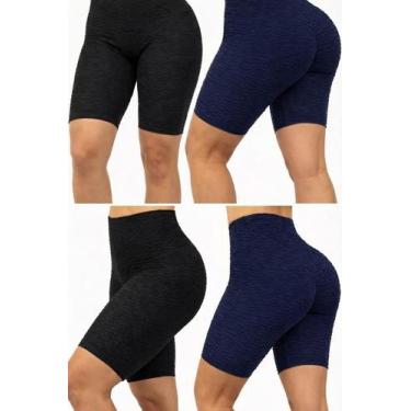 Imagem de Kit 2 Bermuda Bolha Academia Fitness Cós alto Para Mulheres Cor:Marinh