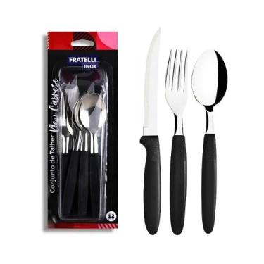 Imagem de Conjunto Talheres New Caprese 12 Peças Aço Inox Cabo Preto Ergonômico 
