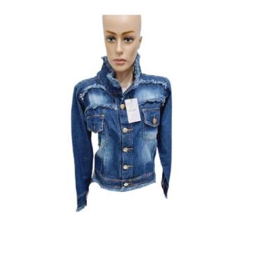 Imagem de Jaqueta Jeans Feminina Barra Manga Gola Desfiada - FIA MODAS, Azul jea
