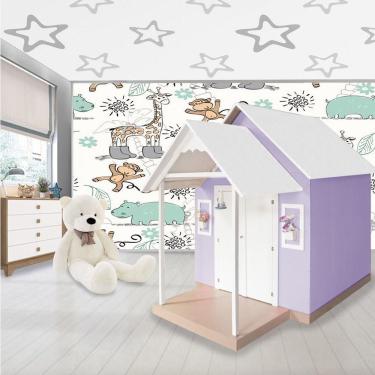 Imagem de Casinha de Brinquedo Infantil de MDF L12 com Telhado Branco Lilás Estrutura 100% MDF Criança Feliz