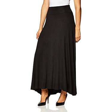 Imagem de Saia maxi feminina de malha macia AGB (tamanhos pequeno, padrão e grande), Preto, P