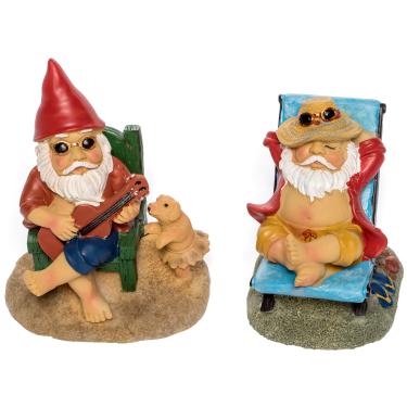 Imagem de Conjunto de gnomo em miniatura para jardim Patio Eden – 7,6 cm e 8,9 cm de altura – Mini estatuetas de praia para jardins de fadas