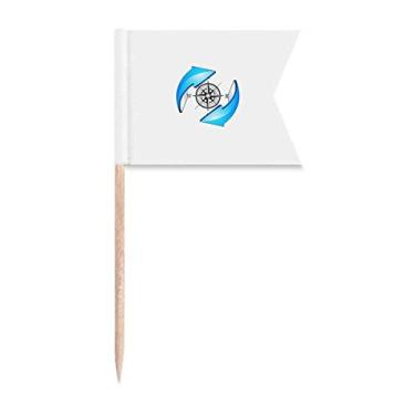 Imagem de Bandeira de palito de dente Compass Around North South South com marcação de rotulagem para bolo de festa, placa de queijo
