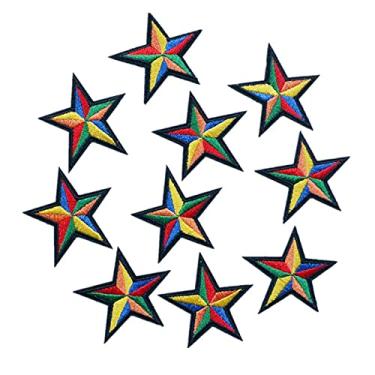 Imagem de Yliping 10 peças coloridas estrelas padrão bordado costurar ferro em remendos emblemas para bolsa jeans chapéu camiseta faça você mesmo apliques decoração de artesanato