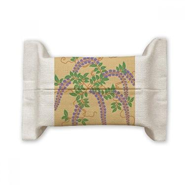Imagem de Capa de papel para lenços faciais com flores roxas e cultura japonesa, bolsa de linho de algodão