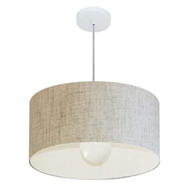 Imagem de Lustre Pendente Cilíndrico Cúpula Tecido 50x25 cm, Vivare Iluminação, Pendente4206 RST, Rustico Bege, Médio
