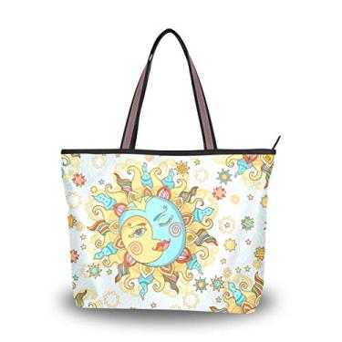 Imagem de Bolsa de ombro com alça superior, estampa azul, sol, lua e estrelas, bolsa de ombro para mulheres, Multicolorido., Large