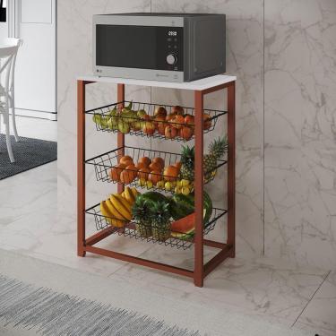 Imagem de Fruteira Com Suporte Para Micro-Ondas Barcelona Aço Cobre Cesto Preto Tampo Branco Cor:...