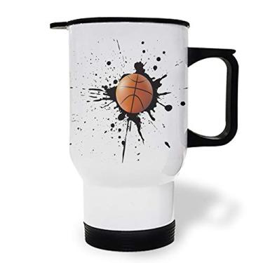 Imagem de Copo de aço inoxidável com alça, I Love Basketball Sport Splash Ink Caneca de café isolada tampa à prova de vazamento caneca de viagem para casa, escritório, carro, 8,3 x 15 x 15 cm