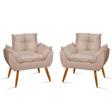 Imagem de Kit 2 Poltronas Para Sala Decorativa Opala Suede Cor:bege