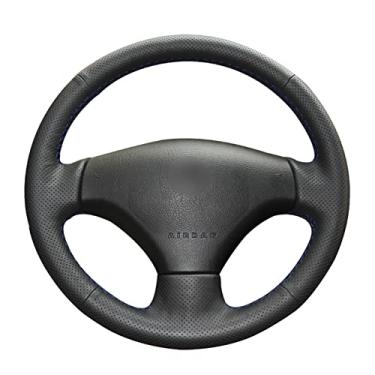 Imagem de Capa de volante de carro confortável antiderrapante costurada à mão preta, apto para Peugeot 206 207 Citroen C2 2007 2008 2009