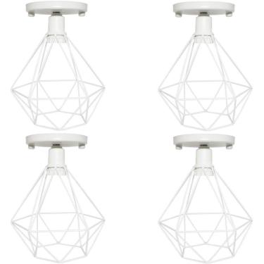 Imagem de 4 Lustres Teto Plafon Industrial Aramado Diamante Retrô Luminária Sobrepor Vintage Agp Ilumini