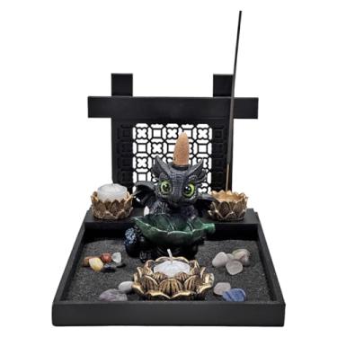 Imagem de Kit Dragão Baby Preto Incensário Cone Pedra Branca Ou Preta (Preto - Areia PRETA)