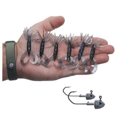 Imagem de 6 Iscas Artificial Pesca Soft Grub Silicone 2 Anzol Jig Head