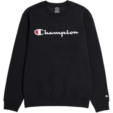 Imagem de Champion Camiseta masculina Powerblend Fleece Crew, Script, (Coleção 2024) Dark Sable Black, Large