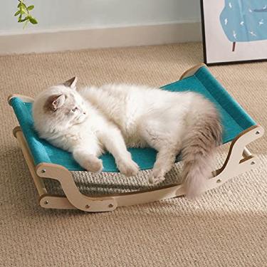 Imagem de Rede para gatos BEIJIALY, sofá-cama elevado com suporte resistente, móveis para gatos, cadeira de balanço para gatos 4 estações universal minimalista pinho cama rede para gatos Cadeira de madeira para