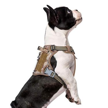 Imagem de BUMBIN Peitoral tático para cães pequenos, antipuxão, famoso TIK Tok, antipuxão, para cães, ajuste inteligente refletivo para caminhada para treinamento, colete ajustável para cães com alça camuflado