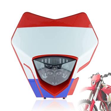 Imagem de MCHMFG Dirt Bike Farol LED para motocicleta Pit Bike para Enduro Dirt Pit Bike ATV EC MC (adesivo branco com capa vermelha)