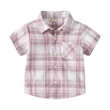 Imagem de Yueary Camiseta infantil Toddle para meninos/meninas, manga curta, xadrez, clássica, unissex, leve, casual, Rosa, 90/18-24 M