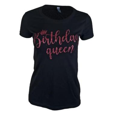 Imagem de MISS POPULAR Camiseta de aniversário feminina com estampa de peito | Glitter Birthday Girl, Queen, Squad, Its My Birthday | Tamanhos P-3GG, Birthday Queen - ouro rosa, P