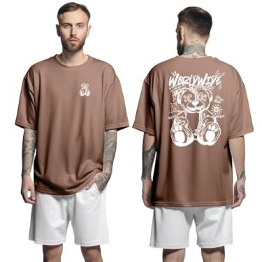 Imagem de Camisa Camiseta Oversized Streetwear Genuine Grit Masculina Larga 100% Algodão 30.1 World Wide - Marrom - GG