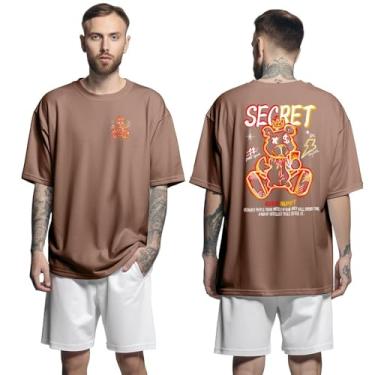 Imagem de Camisa Camiseta Oversized Streetwear Genuine Grit Masculina Larga 100% Algodão 30.1 Secret Keep Happy - Marrom - GG