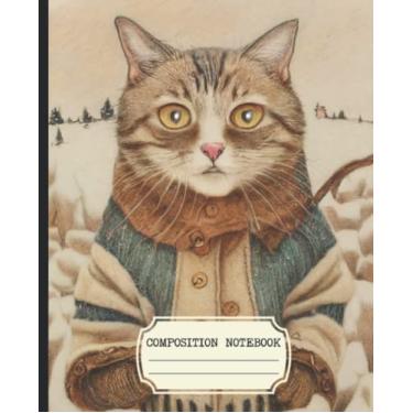 Imagem de Caderno de composição: faculdade de estética vintage pautada com design de capa de gato Derek