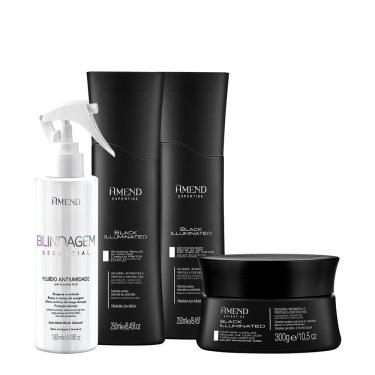 Imagem de Kit Amend Black Illuminated Realce da Cor Shampoo Condicionador Máscara e Fluído Antiumidade (4 produtos)