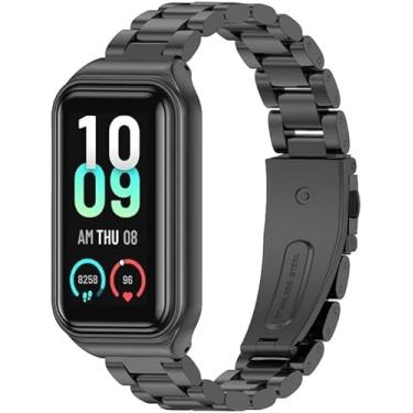 Imagem de NSmart - Pulseira de aço inoxidável magnética e metal NSmart compatíveis com Amaz Fit Band 7 (Amazfit Band 7, Preto 3 elos)