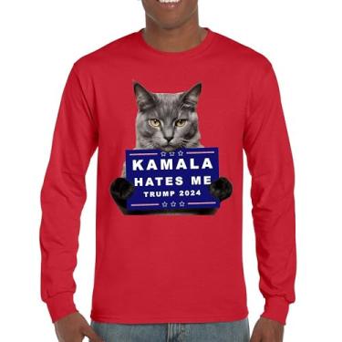 Imagem de Kamala Hates Me Trump 2024 Camiseta de manga comprida Engraçada Gato Republicano Pet Anti Harris Vote Vermelho MAGA Kitten 47 Fight, Vermelho, XGG