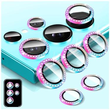 Imagem de Kucheed Protetor de lente de câmera Diamond para Samsung Galaxy S23 Ultra, protetor de tela traseira de vidro temperado 9H, anel protetor de metal de alumínio individual antiarranhões Bling