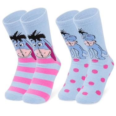 Imagem de Disney Stitch Pantufas femininas pacote com 2 meias fofas antiderrapantes de lã para cama Stitch Minnie Mickey Mouse Baby Yoda, Azul (Blue Eeyore), One Size