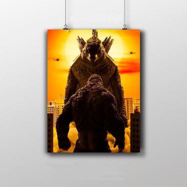 Imagem de Placa Decorativa Godzilla Vs Kong Poster Por Do Sol 20X30