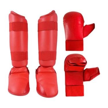 Imagem de Deevoka Conjunto de equipamentos de sparring de karatê, luvas de boxe, caneleiras com calçados, equipamentos para iniciantes em sparring de sanda, Vermelho, M