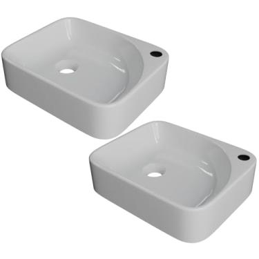 Imagem de Kit 02 Cubas de Apoio Retangular Para Banheiro Lavabo Cross C01 RO36W Branco - Lyam