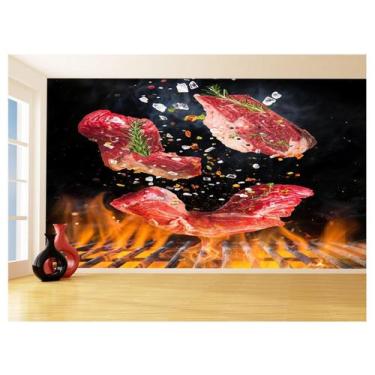 Imagem de Papel De Parede Alimentos Carne Churrasco Fogo 3,5M Al280 - Você Decor