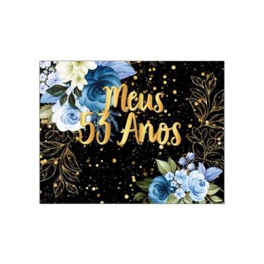 Imagem de Painel de Festa Horizontal 1,55 X 1,20 - Meus 53 Anos Floral Azul Efei