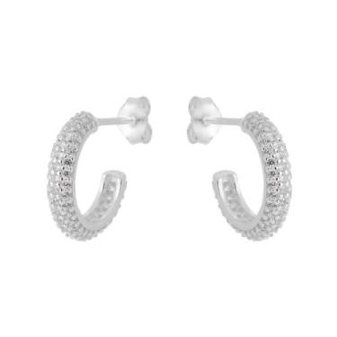Imagem de Brinco argola de prata 925 com pedras cravadas - prata 925 - Encantada