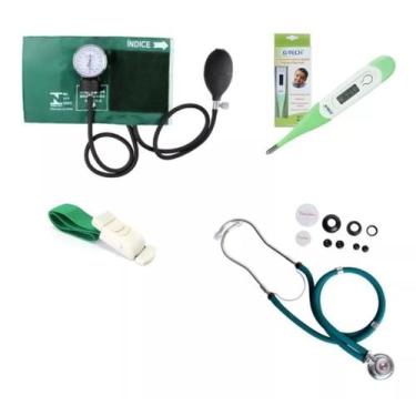 Imagem de Kit Enfermagem Esfigmomanômetro Esteto Garrote Termometro - Premium,  