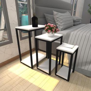 Imagem de Mesa de cabeceira industrial branca off white canto quarto cabeceira m