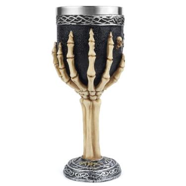 Imagem de EZESO ESSENTIAL SKINCARE Esqueleto cálice de vinho cálice de aço inoxidável copo de bebida gótico macabro café coquetel bebida copo de bebida festa de Halloween bar decoração