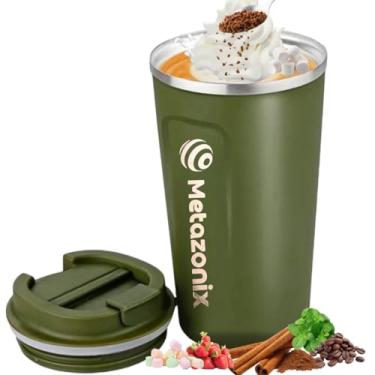 Imagem de Metazonix - Caneca de café de viagem - Caneca de café de aço inoxidável de 500 ml - Caneca de viagem de café à prova de vazamento - Caneca de café isolada com tampa - Copo de café de viagem - Livre de