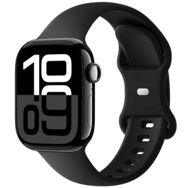 Imagem de Eilesuny Pulseira Esportiva Compatível com Apple Watch Séries 10/9/8/7/6/5/4/3/2/1 Ultra SE, Preta (38/40/41/42mm (S/M), Silicone)